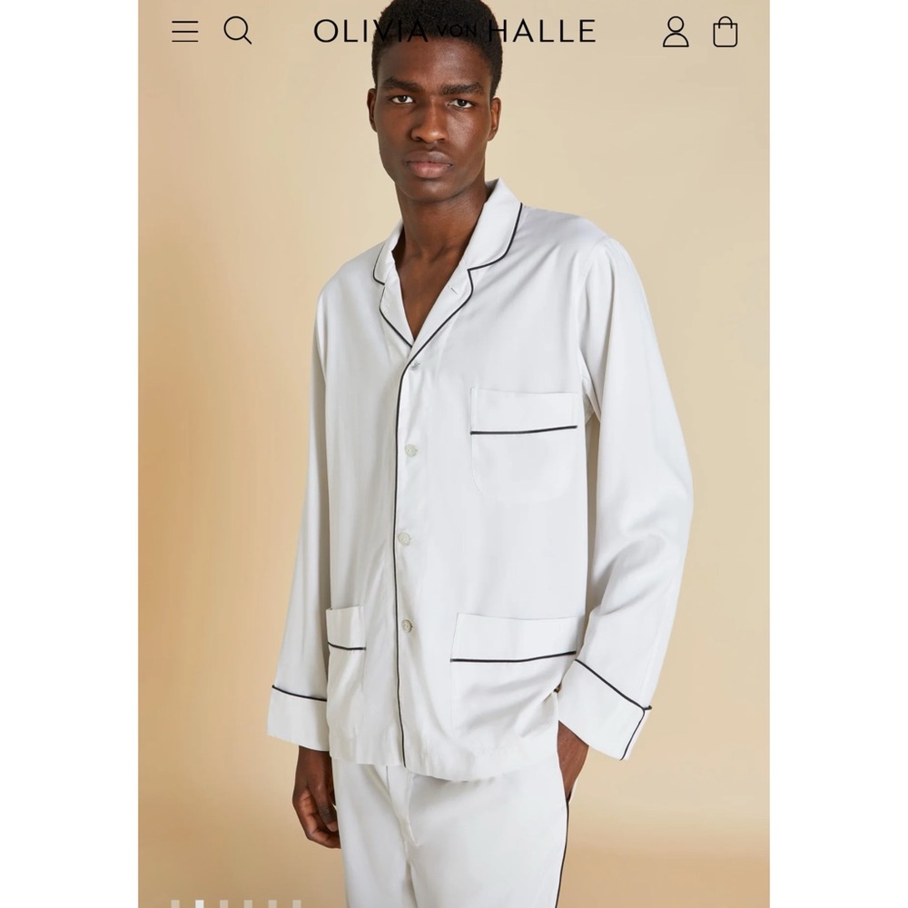 Olivia von Halle Laurent ivory silk pajama set size Large unisex